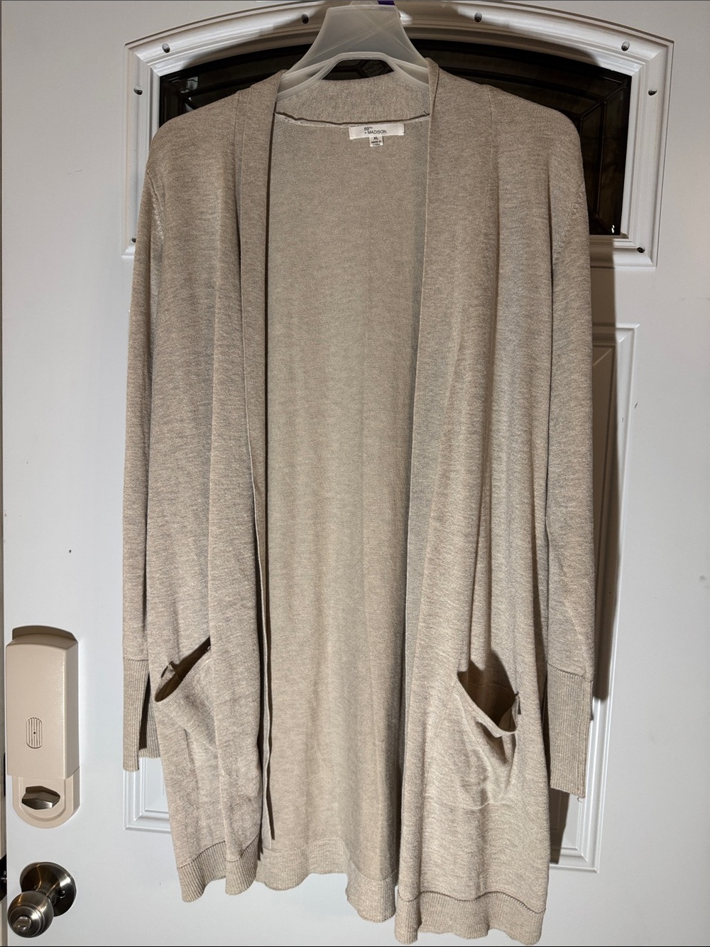 89th & Madison Taupe Open-Front Cardigan with Pockets